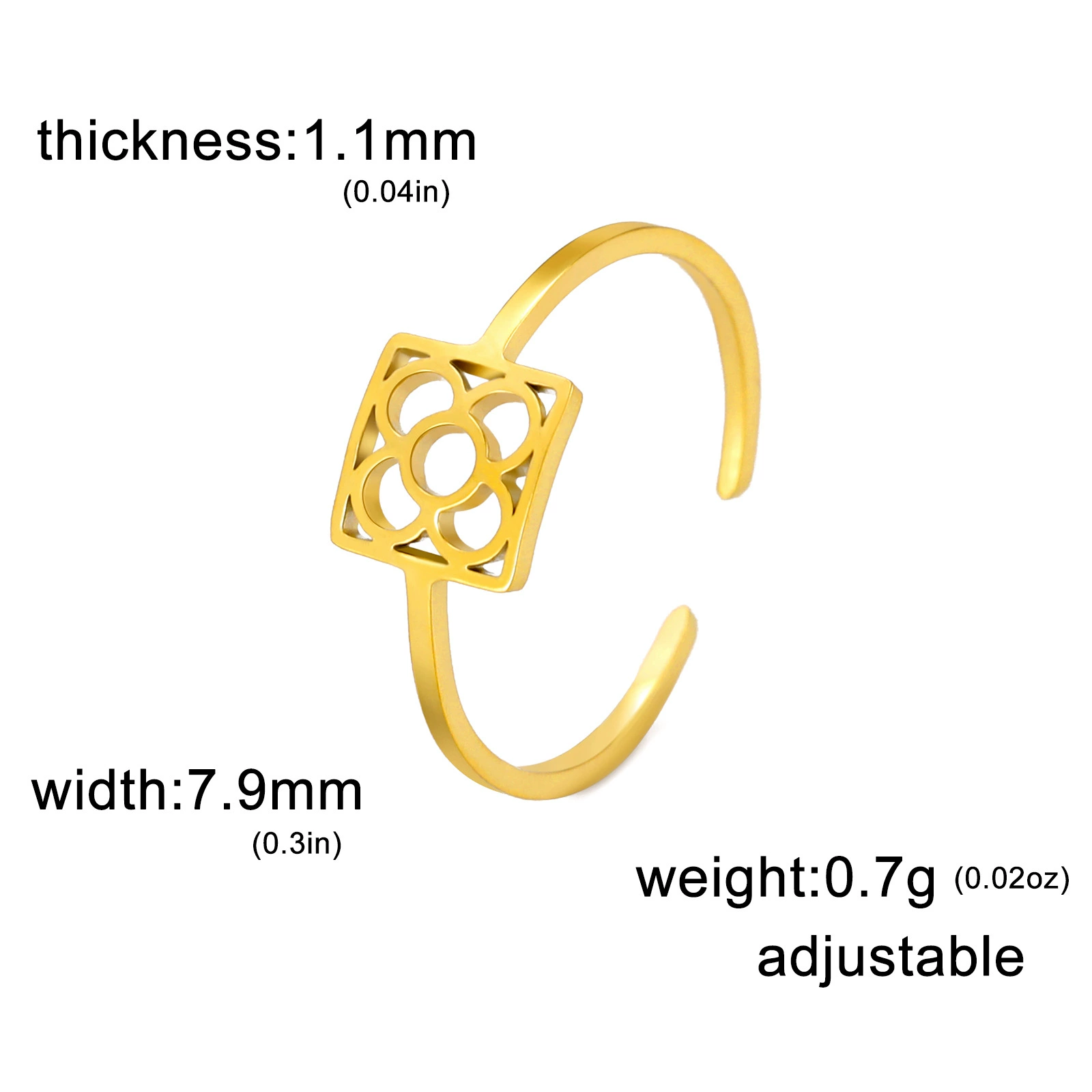 Adjustable ring stainless steel, flowered, simple and elegant design