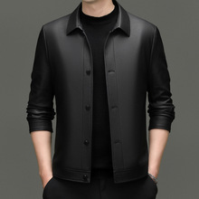 品牌海宁真皮衣高档男士绵羊皮单排暗扣夹克时尚翻领商务真皮茄克