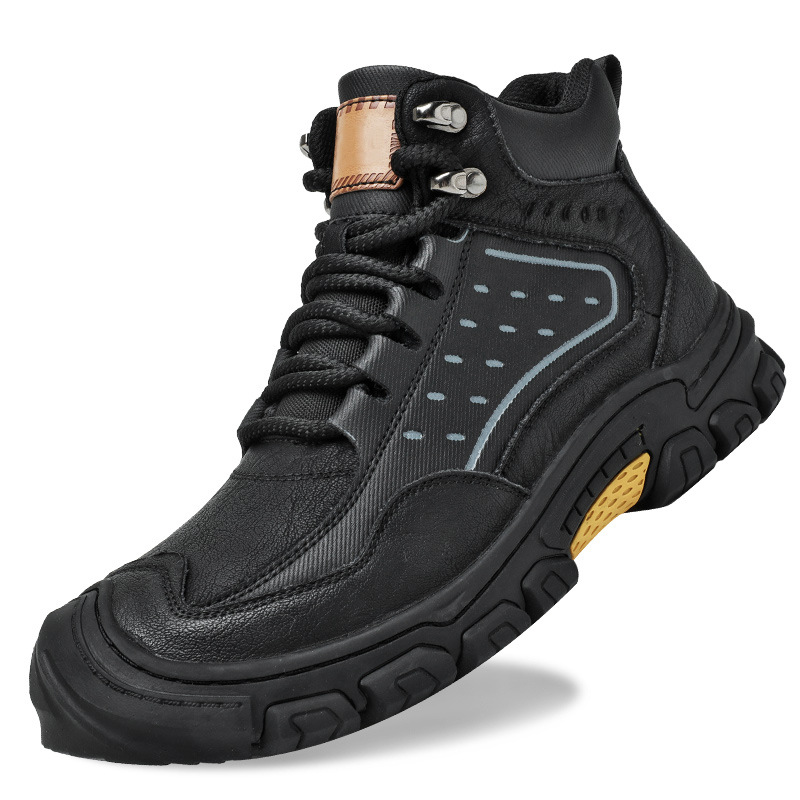 Zapatos de cuero transfronterizos para hombres zapatos de montaña para hombres zapatos de senderismo al aire libre antideslizantes suela gruesa anti-desgaste lazos de cabeza de bolsa zapatos casuales