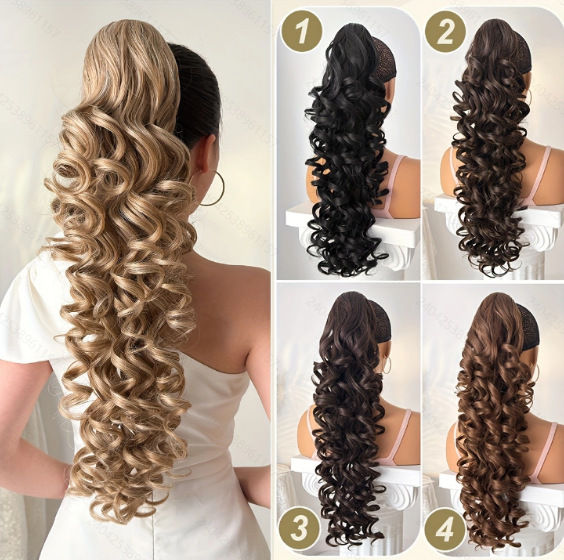 Cross-Border Wholesale Foreign Trade Europe and America 24inch Long Wavy Hair Clip-In Wig Long Curly Ponytail 24inch Long Curly Ponytail Cross-Border Wholesale Foreign Trade Europe and America 24inch Long Wavy Hair Clip-In Wig Long Curly Ponytail 24inch Long Curly Ponytail