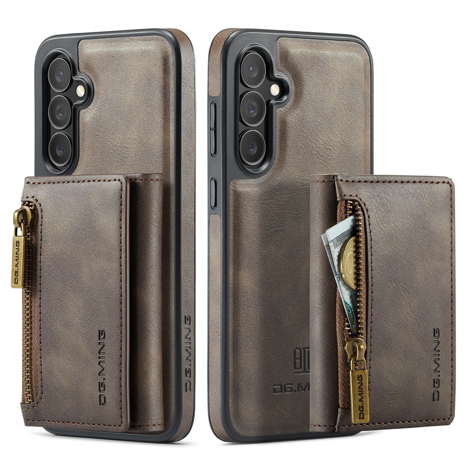 M5 für Samsung S24 magnetische kabellose Ladetelefonhülle S24 Plus Zwei-in-Eins-Anti-Diebstahl-Bürsten-Brieftaschen-Schutzhülle_voghion.com