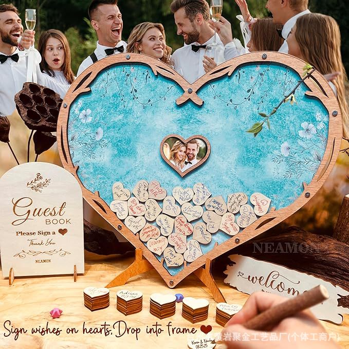 Cross-border best-selling wooden wedding sign-in table, heart-shaped photo frame, wedding party guest signature message box, wooden decoration Cross-border best-selling wooden wedding sign-in table, heart-shaped photo frame, wedding party guest signature message box, wooden decoration