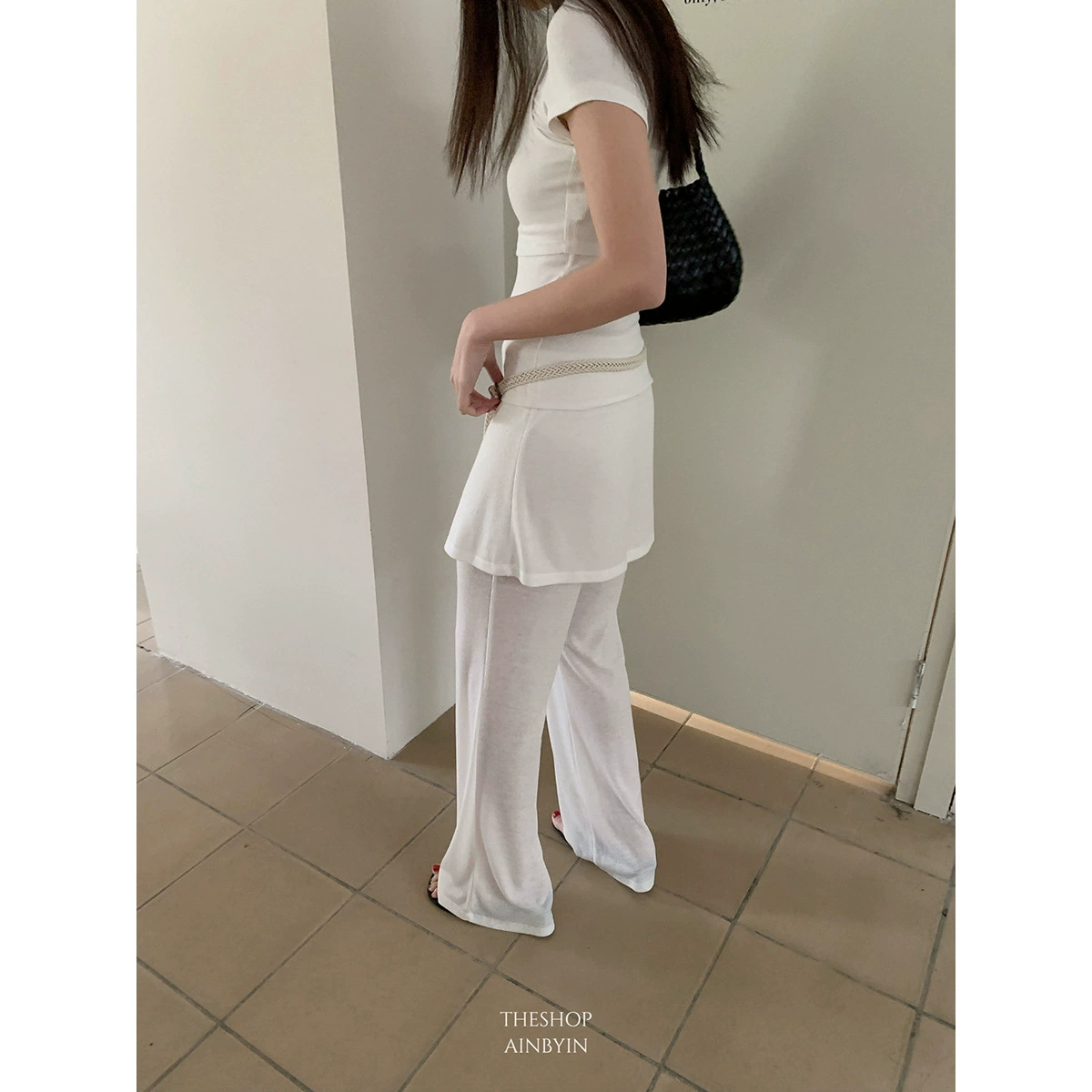 【Нет возможности возврата или обмена】Вязаный комплект из топа-камзола и прямых утягивающих брюк-юбок для женщин, комплект из двух предметов