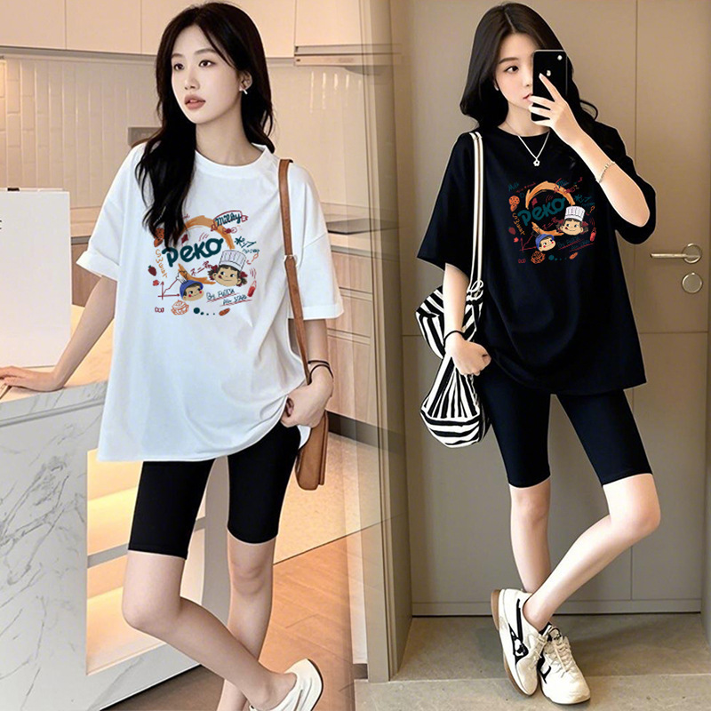 Maternity T-shirt Short-sleeved Loose Top Small Size Cartoon Print Summer Fashion Western Style Fashionable suit