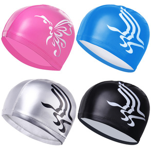 Hize PU swimming cap men's and women's cap Waterproof high elastic swimming cap ear protection long hair not tied head hot spring swimming cap swimming equipment