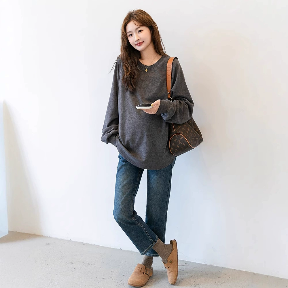 Новая одежда для беременных мода с круглым вырезом рукава для беременных толстые футболки свободные большие размеры с длинными рукавами tee топ повседневный