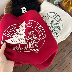 Children's Sweatshirt Winter Christmas New Year Boys Warm Fleece Thick Sweatshirt Baby Red Cartoon Top Girls