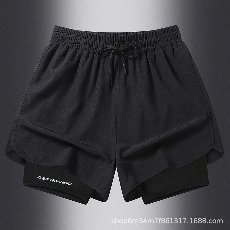 Fábrica de impresión directa pantalones cortos de doble capa para hombres y mujeres secado rápido deportivo relajado de seda de hielo casual pantalones para hombres