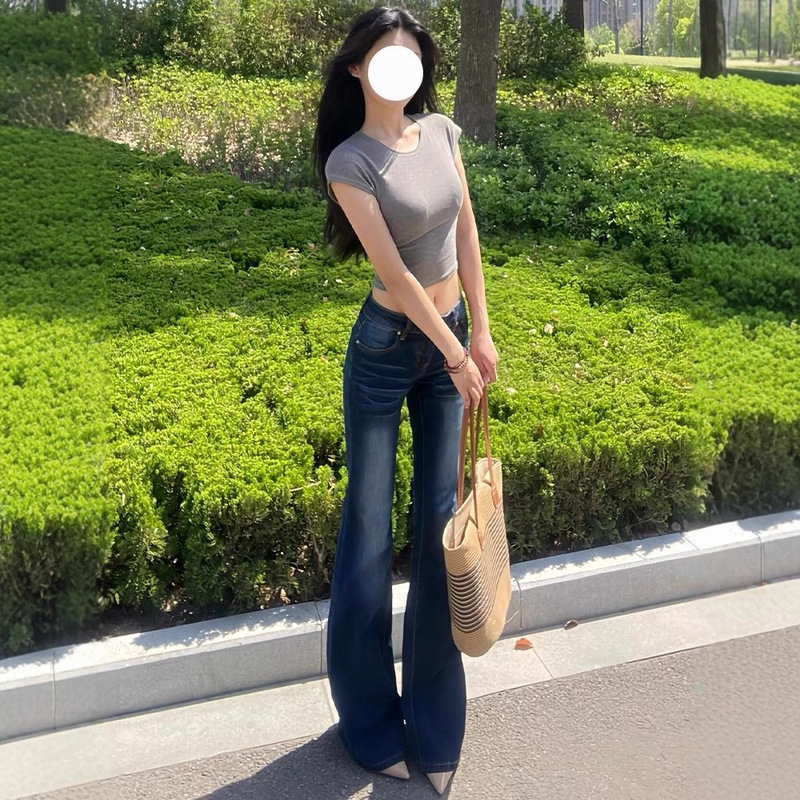 大码复古蓝微喇牛仔裤女2025秋季新款直筒修身显瘦马蹄裤|undefined