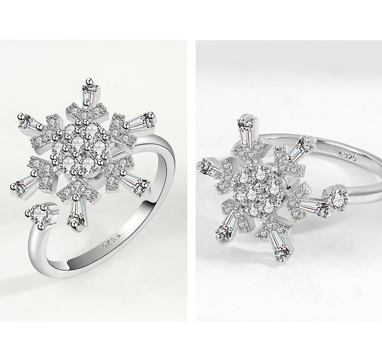 Simple Snowflake Ring Female Korean Rotating Copper Zircon Adjustable Ring display picture 2