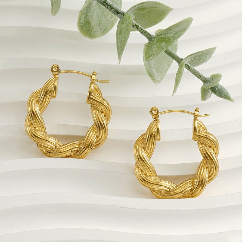 Pendientes de Acero de Titanio con Diseño en Espiral, Estilo Geométrico, Chapados en Oro de 18K, para Mujer, Venta al por Mayor