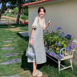 设计感背带裙套装女中长款2026夏季新款小众不撞款两件套连衣裙子