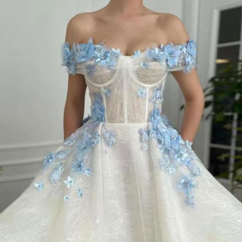 Comercio exterior europeo y americano Amazon nuevo AliExpress deseo nuevo vestido floral fuera del hombro vestido de fiesta de tul de brillo
