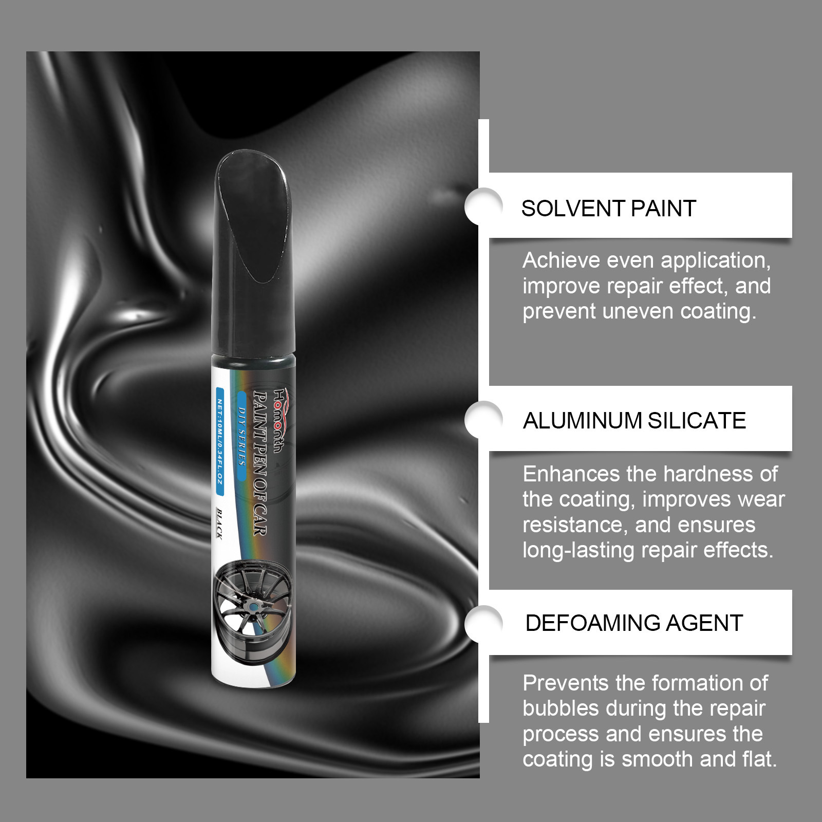 Cross-Border Homonth Black Car Wheel Scratch Repair Pen Paint Scratch Removal and Repair Touch-Up Pen