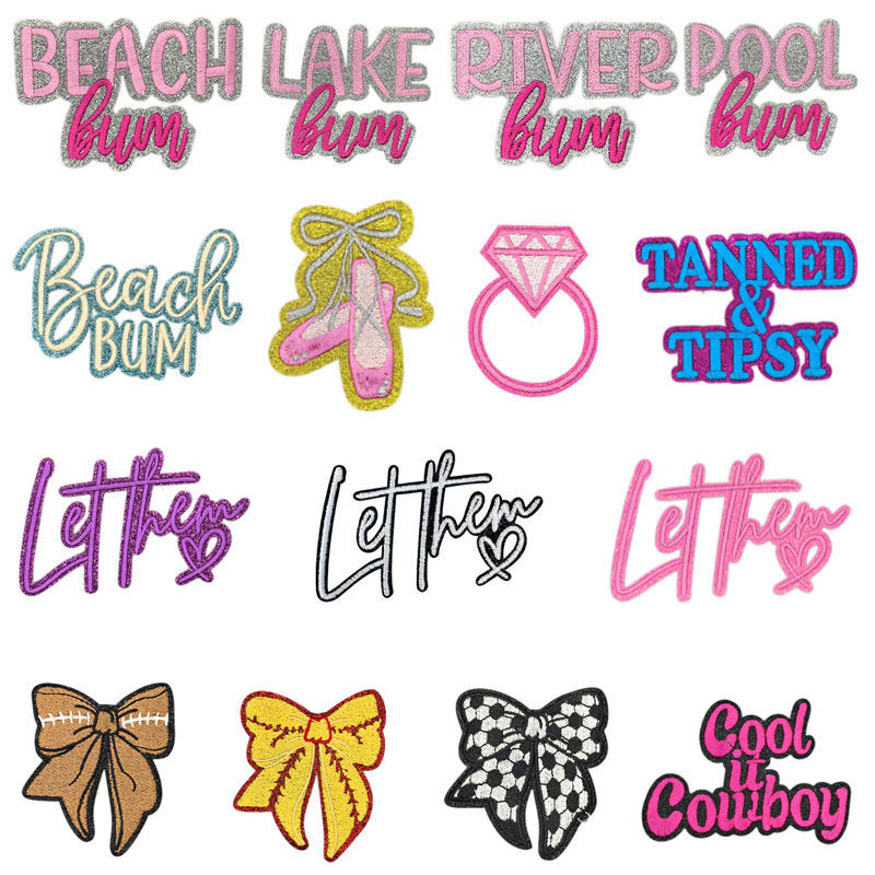 建兴跨境现货热款蝴蝶结英文字母款格利特刺绣贴片熨烫刺绣贴布DI