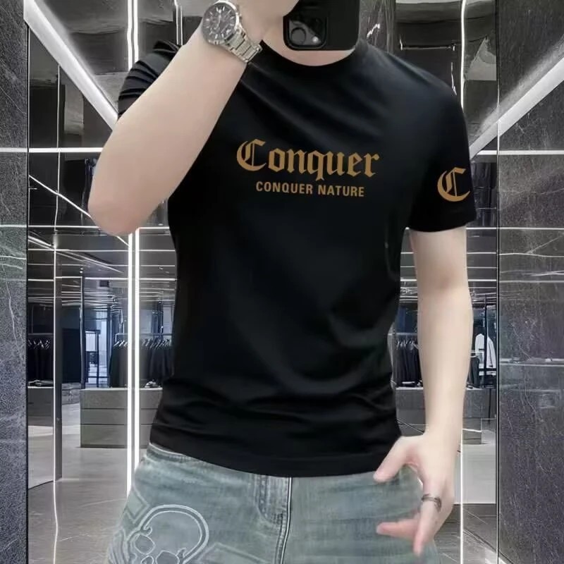 Summer Trend Harajuku Short-Sleeve T-Shirt for Men, Fashionable, Simple, Stylish, High-Street, Unique, Casual, Versatile Men's Style