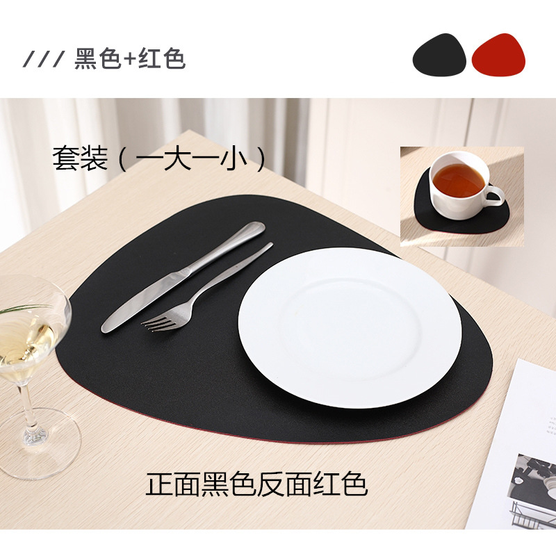 En stock de doble color de doble cara de cuero nórdico mantel impermeable a prueba de aceite de aislamiento térmico antideslizante hogar en forma de gota placemat conjunto