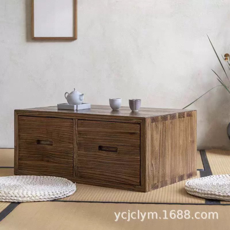 老榆木带抽屉茶几炕几榻榻米茶桌飘窗桌子实木地台禅意日式小矮桌