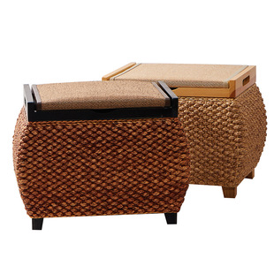 Rattan retro storage stool storage seat box high -end door shoe stool Chinese rattan wood changing shoe stool can store the storage shoe stool