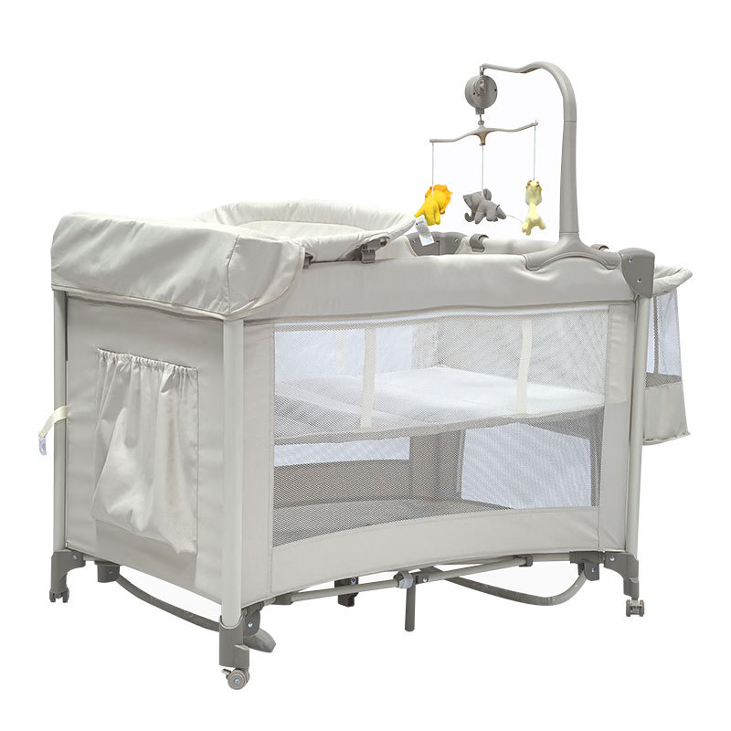 Cama de bebé plegable abierta y cerrada, cama al lado de la cama móvil para recién nacidos, cama de bebé multifuncional, cama de bebé desmontable