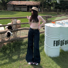 美式微喇牛仔裤女2025年秋冬新款高腰直筒宽松显瘦不贴腿喇叭裤子
