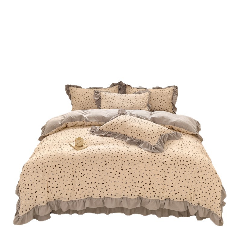 Algodón de punto de estilo coreano cubierta de cama de encaje de cuatro piezas madre y bebé puede ser pura princesa encantadora artesanía de encaje pastoral