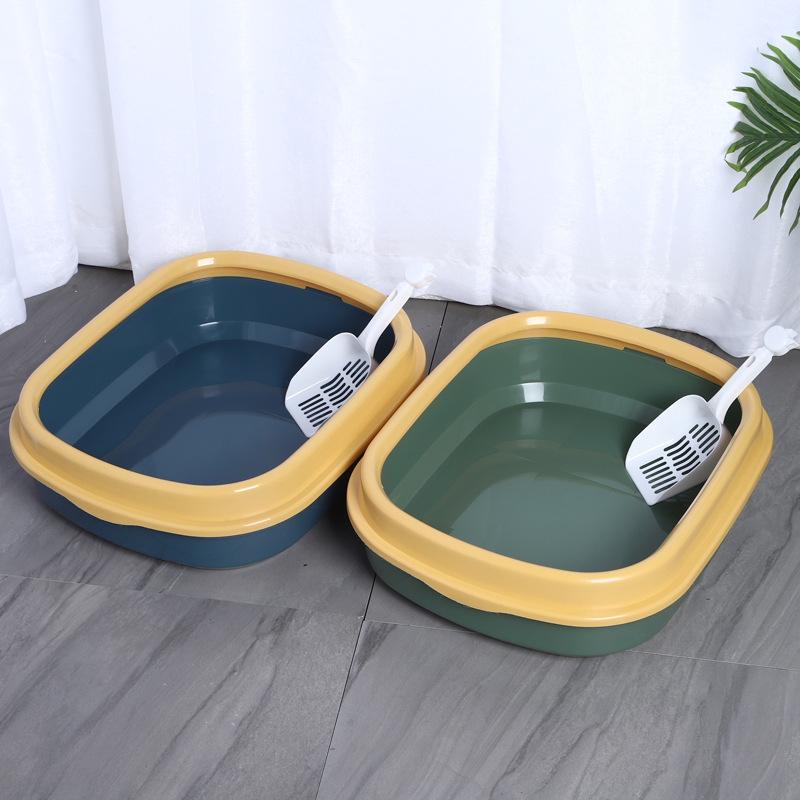 新款批发高边带猫砂铲防飞溅半封闭貓砂盆可拆卸猫厕所宠物猫砂盆