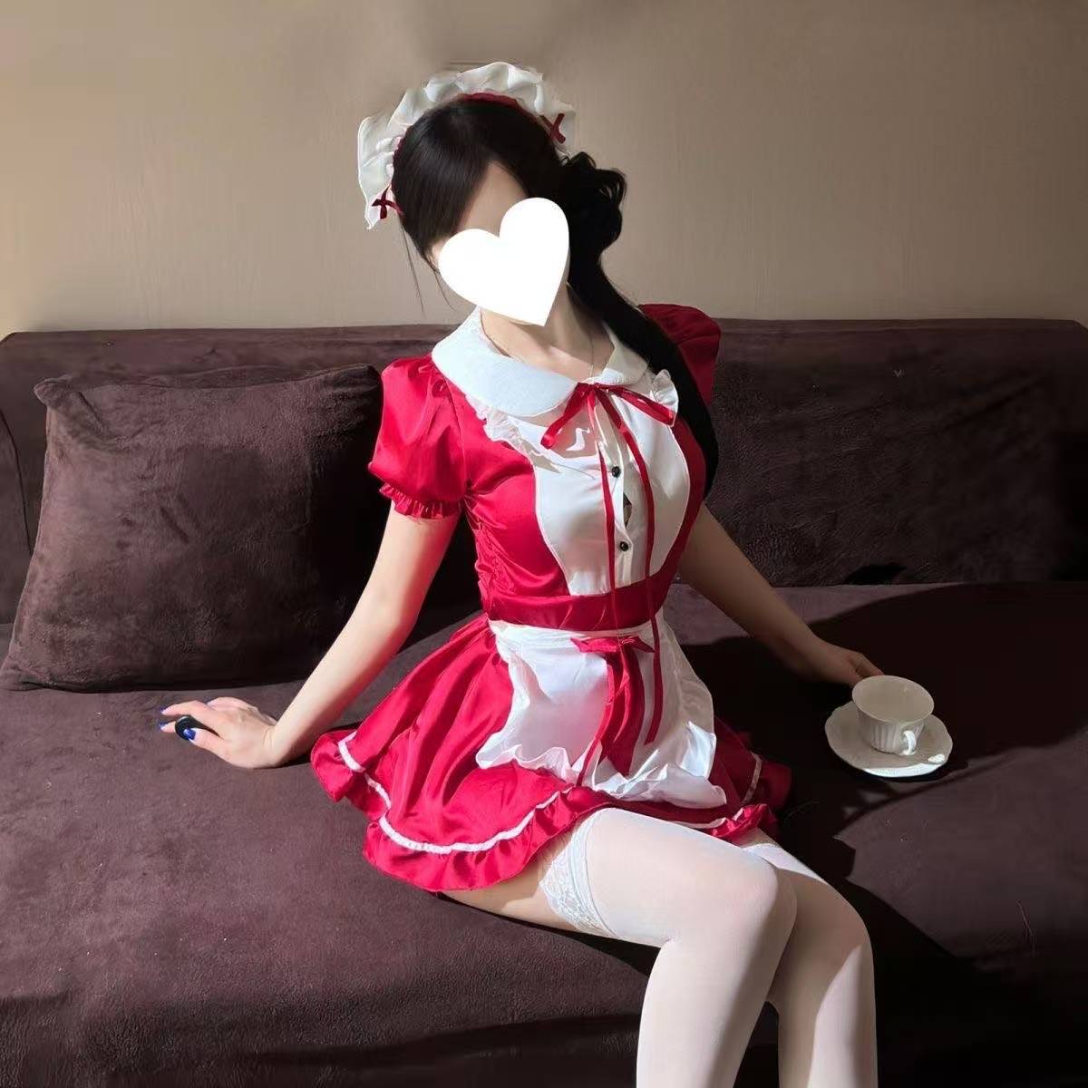 Maid Roleplay Lingerie Set with Apron and Headband, Black Polyester, Fits 40-60 kg — detail image 5