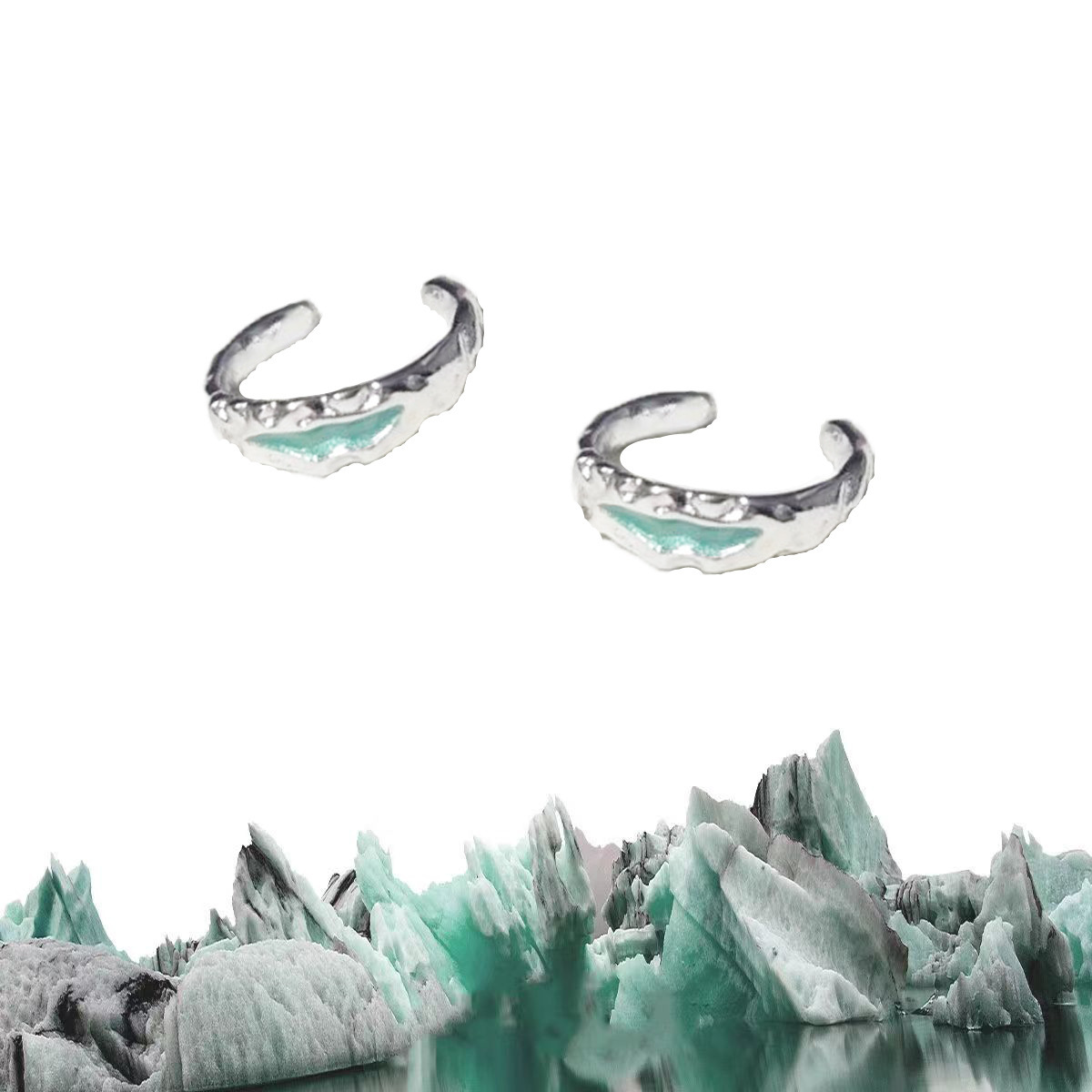 Mint Green Non-Pierced Ear Cuffs for Men and Women, Unisex Style, Irregular Pleated Earrings, Fashionable Earrings