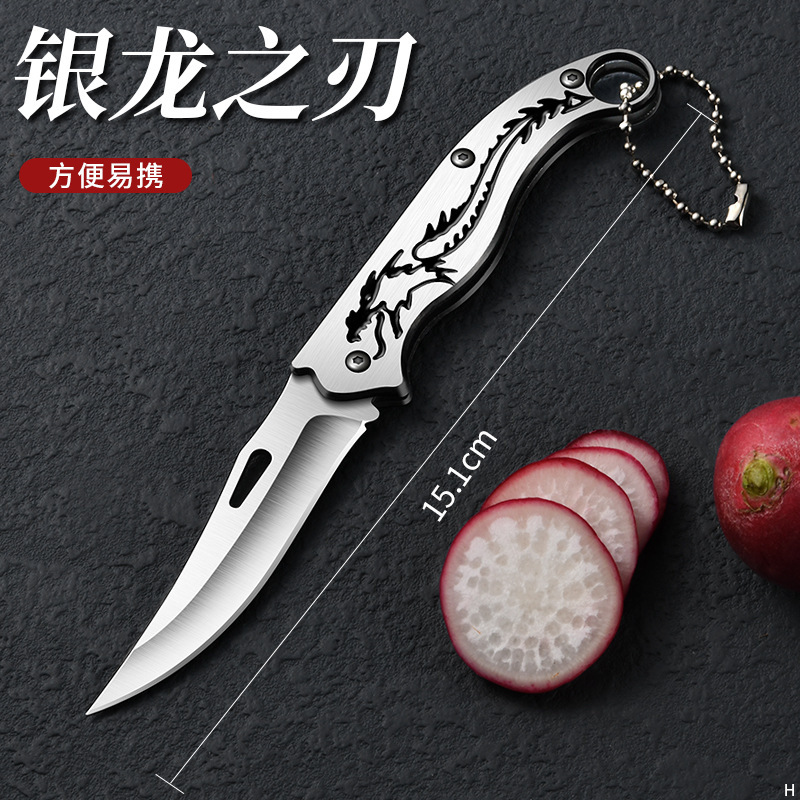 Cuchillo de frutas plegable de acero inoxidable portátil de alta dureza multifuncional cuchillo de entrega rápida