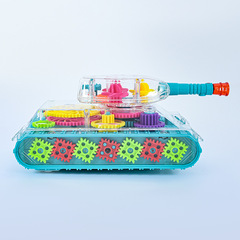New 360° Rotating Turret Colorful Light Transparent Gear Tank Omnidirectional Two-Speed Electric Toy Car