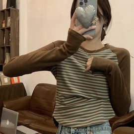 德绒长袖T恤女春秋冬季保暖打底衫U领修身显内搭外穿跨境批发