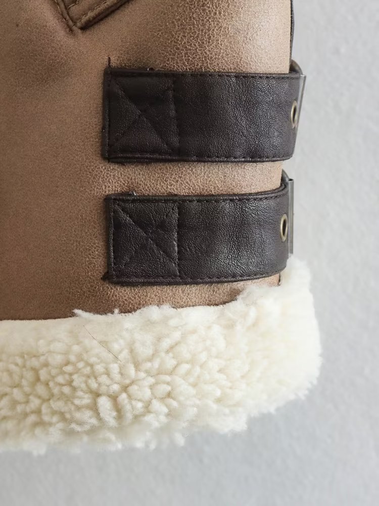 Kvinder imiteret fåreskinds pels vest Chic dame imiteret læder fleece varm vest kvinde ærmeløs jakke efterår vinter_voghion.com