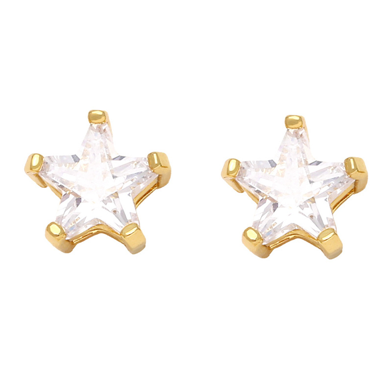 1 Pair Simple Style Star Water Droplets Inlay Sterling Silver Copper Artificial Diamond Ear Studs display picture 1