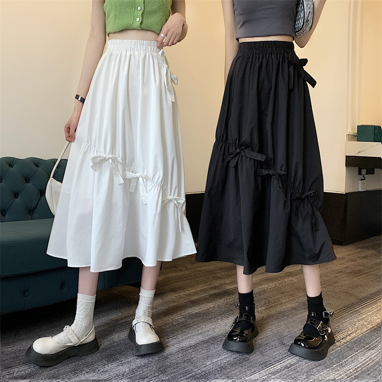 Irregular Bow White Skirt Women's Spring and Summer 2024 New Style Small Design Sense Long A- line Skirt
