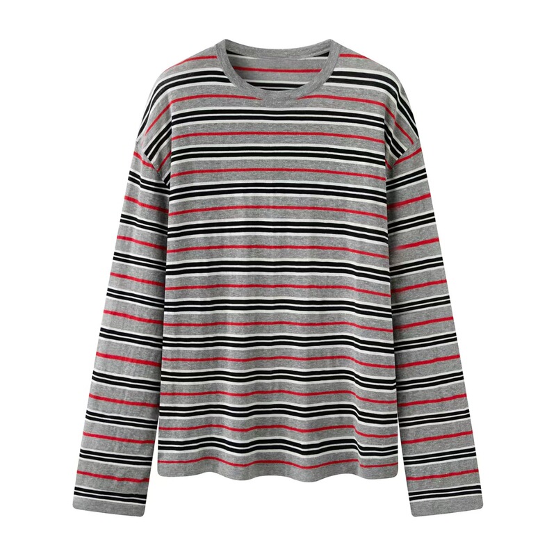In Stock 2026 Summer New Style Loose Casual Lightweight Color-Block Striped Long-Sleeve Knit Top Mbf3Swt043