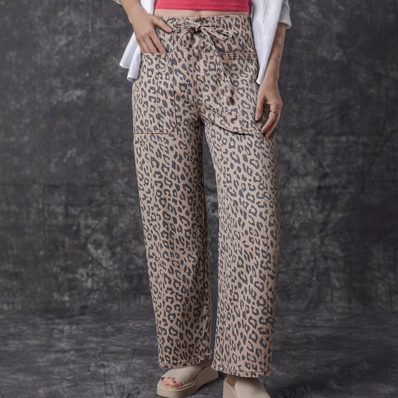 Ebay Cross-Border Hot Selling Spring and Summer New High-Waisted Jeans for Women European and American Stylish Trendy Leopard Print Pants for Women