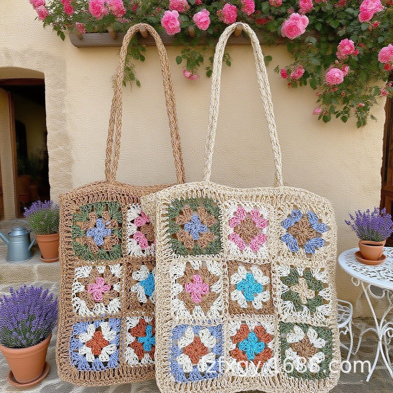 Straw multicoloured one-shoulder bag
