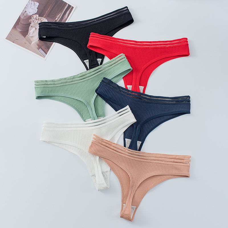 Cross-Border Ribbed Underwear, Sexy Mesh Breathable Low-Waist Women's Briefs, Ribbed Thong, Pure Cotton Crotch T-Pants Cross-Border Ribbed Underwear, Sexy Mesh Breathable Low-Waist Women's Briefs, Ribbed Thong, Pure Cotton Crotch T-Pants