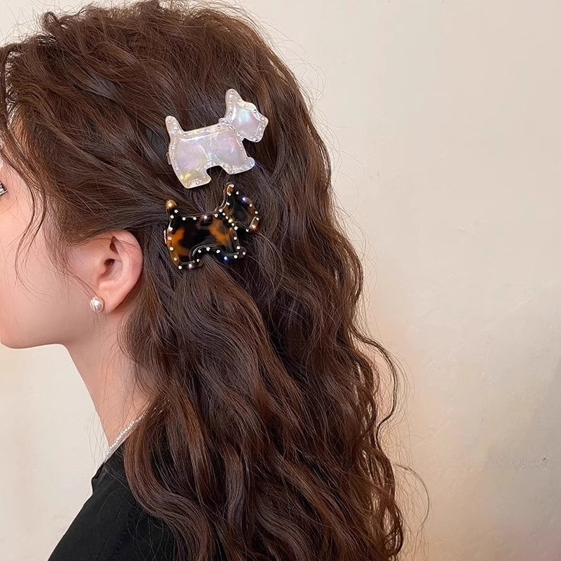 ハイエンドアセテートラインストーン子犬ヘアピン女性のための 2025 新しいかわいいサイド前髪クリップカモノハシクリップサイドクリップヘアアクセサリー|undefined