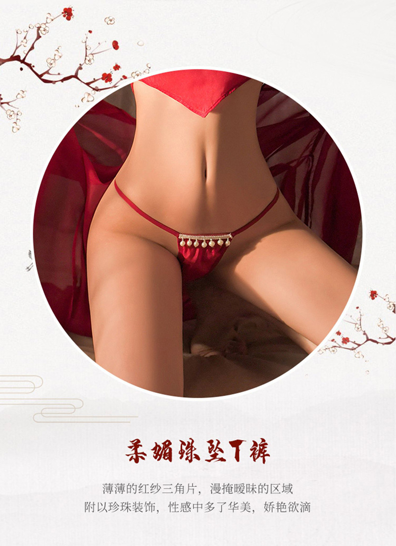 Hanfu-Inspired Chiffon Lingerie Set with Robe, Belly Wrap, Thong and Veil — detail image 14