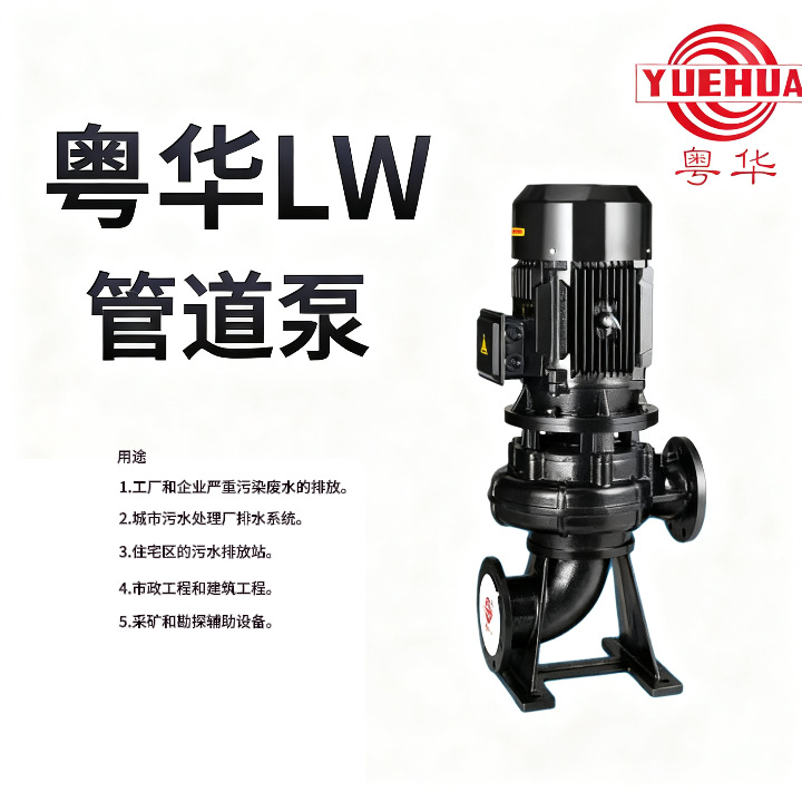 广东粤华LW垂直管道排污泵铸铁增压污水污物杂质清理循环水泵可定