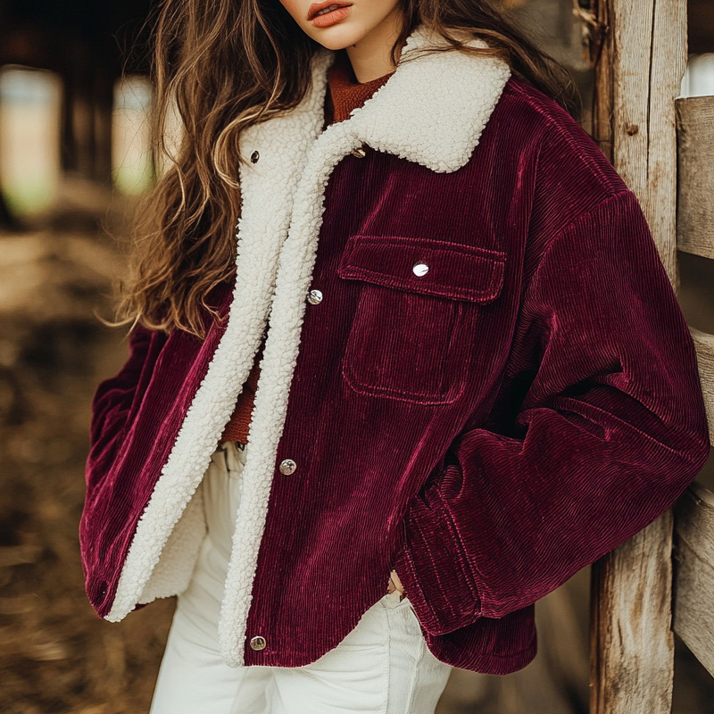 European and American Cross-Border Women's Clothing Winter New Corduroy Loose Casual Fashion Versatile Warm Fleece-Lined Lapel Jacket for Women European and American Cross-Border Women's Clothing Winter New Corduroy Loose Casual Fashion Versatile Warm Fleece-Lined Lapel Jacket for Women