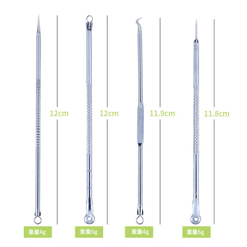 Wholesale electroplated acne needle 4-piece set, blackhead and acne removal needle, double-ended acne needle, beauty needle set