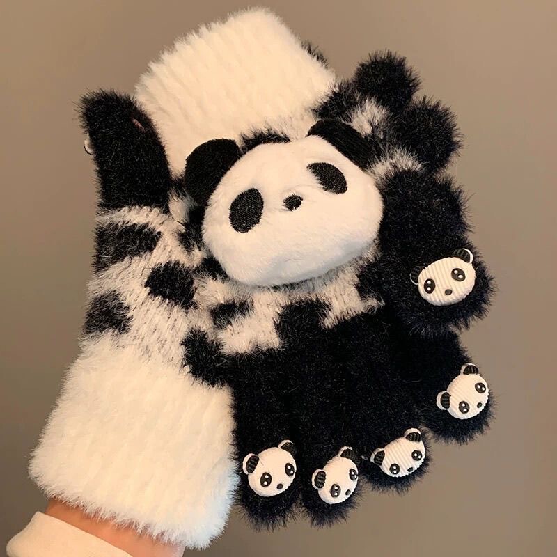 Soft and Cute Red Panda Plush Knitted Gloves for Women Winter Touch Screen Five-Finger Style Student Cycling Electric Vehicle Warm and Thickeneded Style Soft and Cute Red Panda Plush Knitted Gloves for Women Winter Touch Screen Five-Finger Style Student Cycling Electric Vehicle Warm and Thickeneded Style