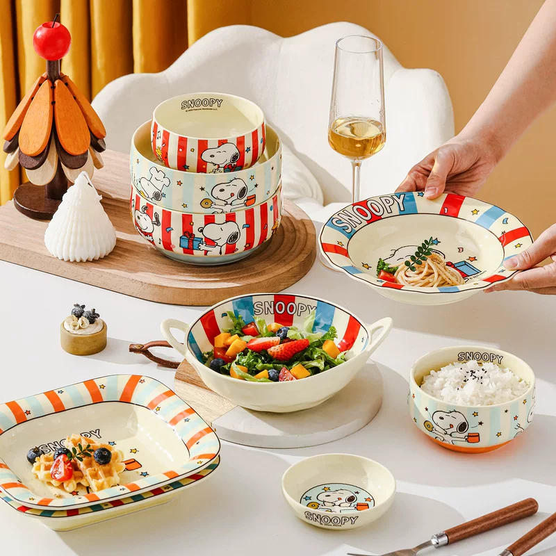 史努比 Ceramic children's creative dinner plate, soup bowl, spoon, tableware