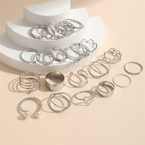 Cross-border new butterfly ring open multi-joint ring set 22 pieces design sense niche heart ring for women