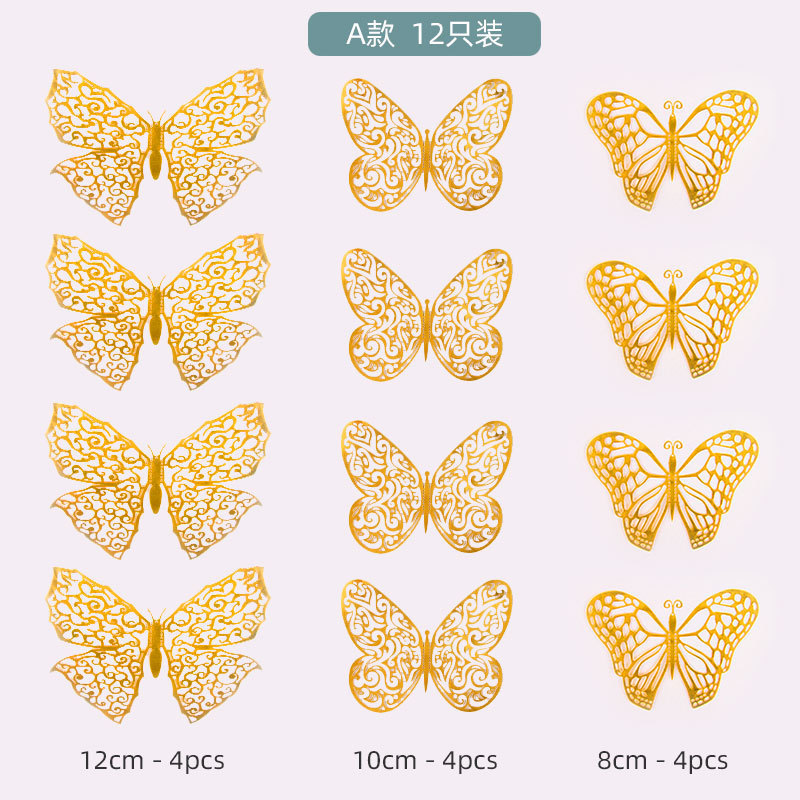 Manufacturer Wholesale 3D Stereo Home Background Wallpaper Metal Texture Hollow Gold Butterfly Decorative Wall Stickers_voghion.com