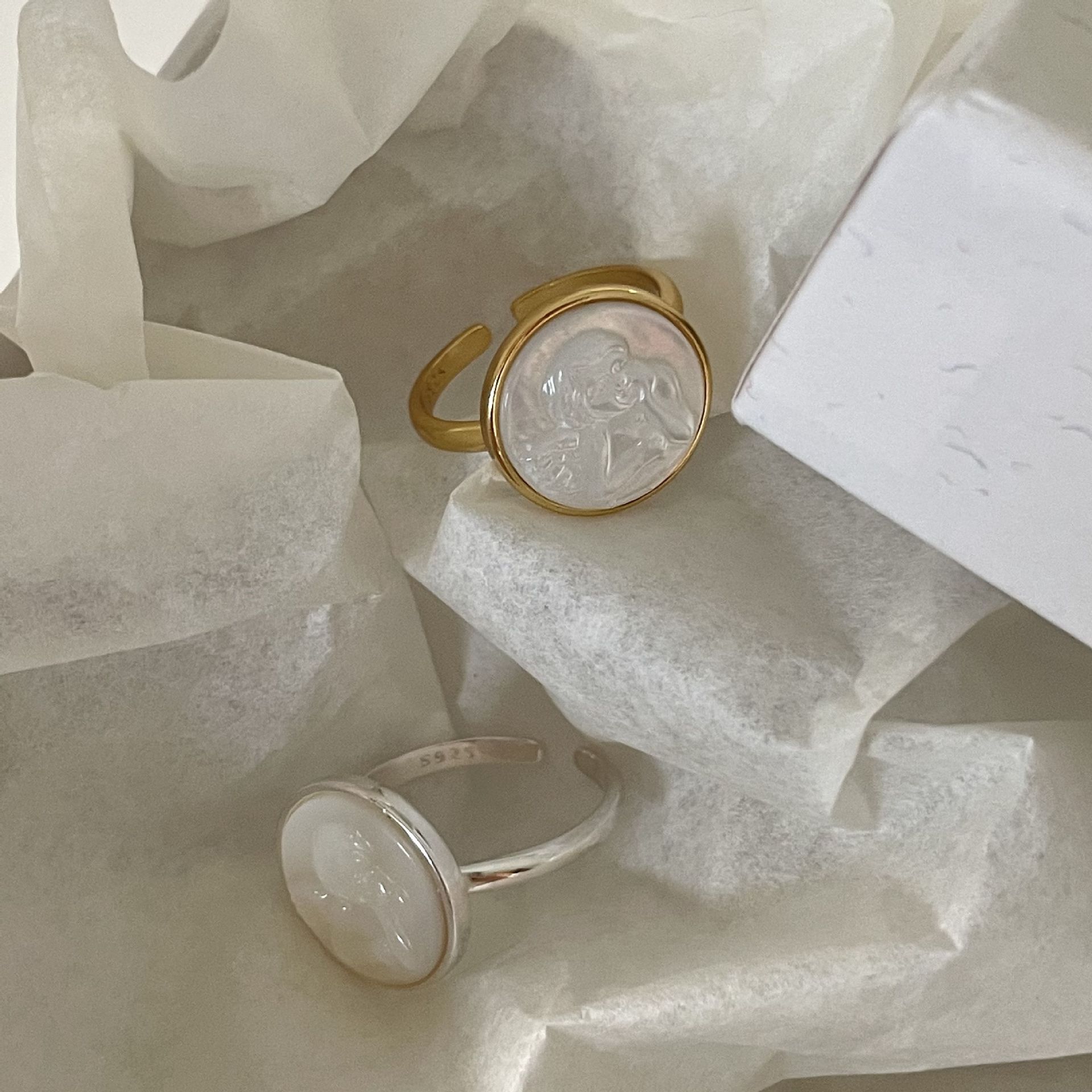 Angel Pattern 925 Sterling Silver Shell Angel Open Rings