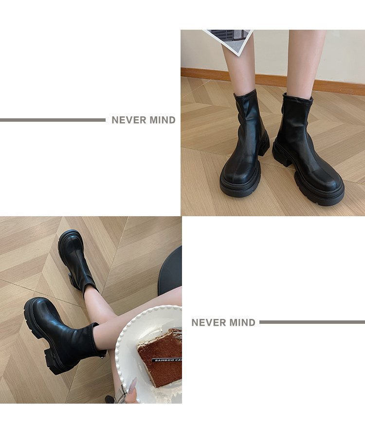 British Style Women’s Ankle Boots With Thick Heel And Back Zipper_voghion.com